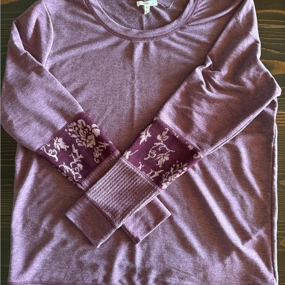 Maurice Long Sleeve light weight sweatshirt with Floral Accents